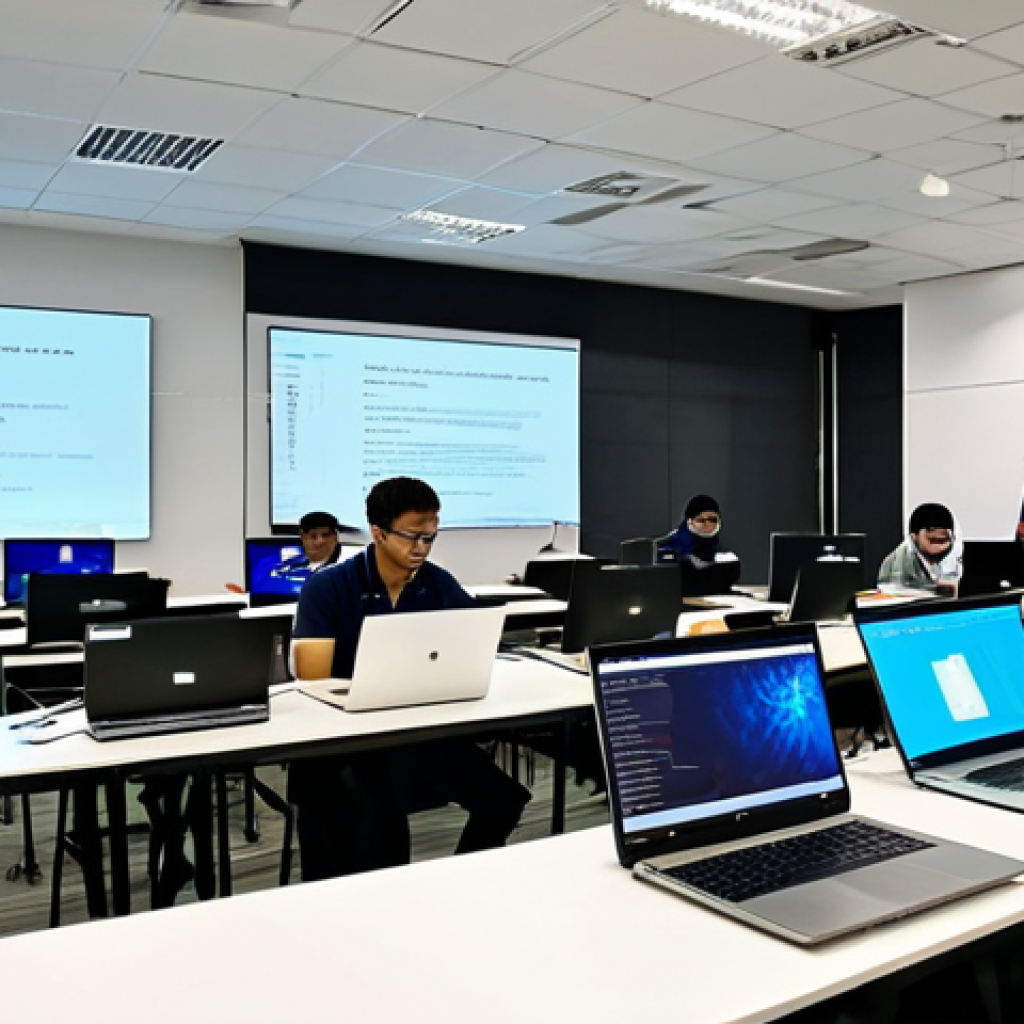 Empowering Digital Talent in Malaysia**

"A diverse group of Malaysian professionals participating in a hands-on digital skills training workshop. The setting is a modern, brightly lit tech hub in Cyberjaya. Participants are actively engaged with laptops and interactive displays. Focus on the instructors demonstrating data analysis techniques. Safe for work, appropriate content, fully clothed, professional, perfect anatomy, natural proportions, family-friendly."

**