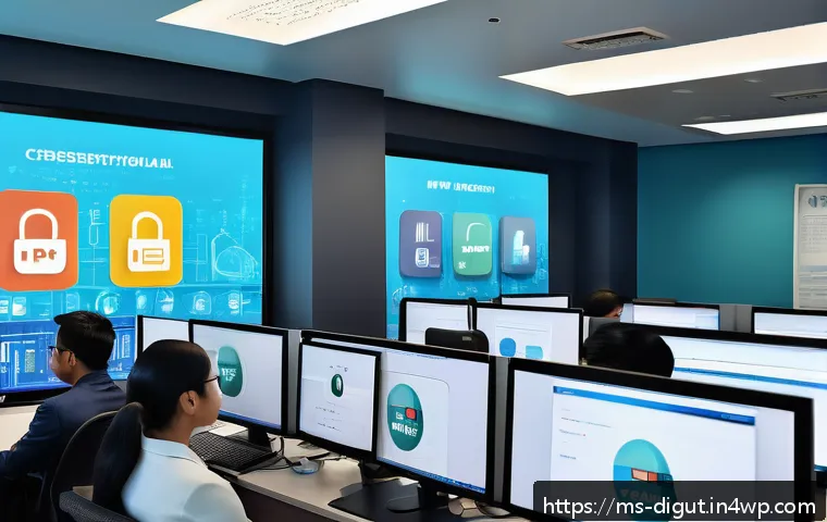 디지털 프리 존에서 발생할 수 있는 리스크 - A modern Malaysian office setting with diverse professionals working on computers, surrounded by dig...