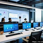 Home 23 디지털 프리 존의 운영 모델 분석 - A modern Malaysian Digital Free Zone office environment showcasing a diverse team of young professio...